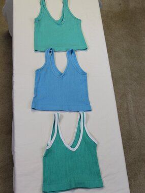 Out From Under UO Cropped Tank Bundle S Ribbed Blue Green Set of 3
